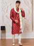 Men's Maroon Silk Blend Kurta, Pant And Dupatta Set
